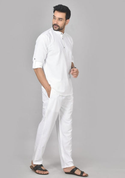 Men Cotton Solid Co-ord Set White-50214