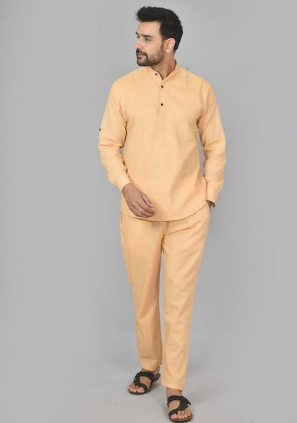 Men Cotton Solid Co-ord Set Yellow-50207