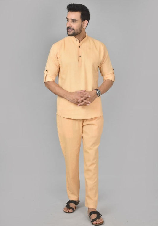 Men Cotton Solid Co-ord Set Yellow-50207