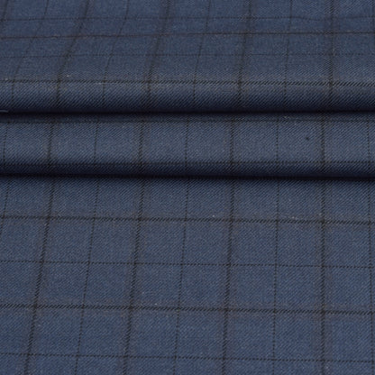 Wool Blazer Fabric (2 Meter)-Navy Blue Black Checks-90642
