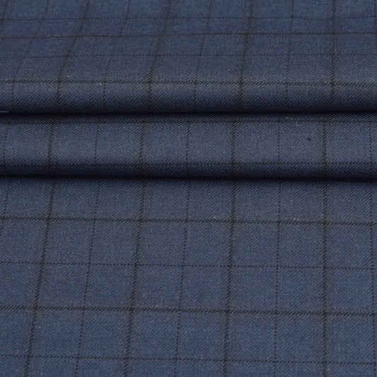 Wool Blazer Fabric (2 Meter)-Navy Blue Black Checks-90642