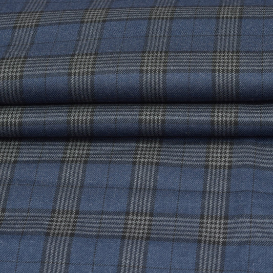 Wool Blazer Fabric (2 Meter)-Navy Blue Black Checks-90649