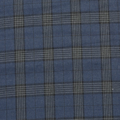 Wool Blazer Fabric (2 Meter)-Navy Blue Black Checks-90649