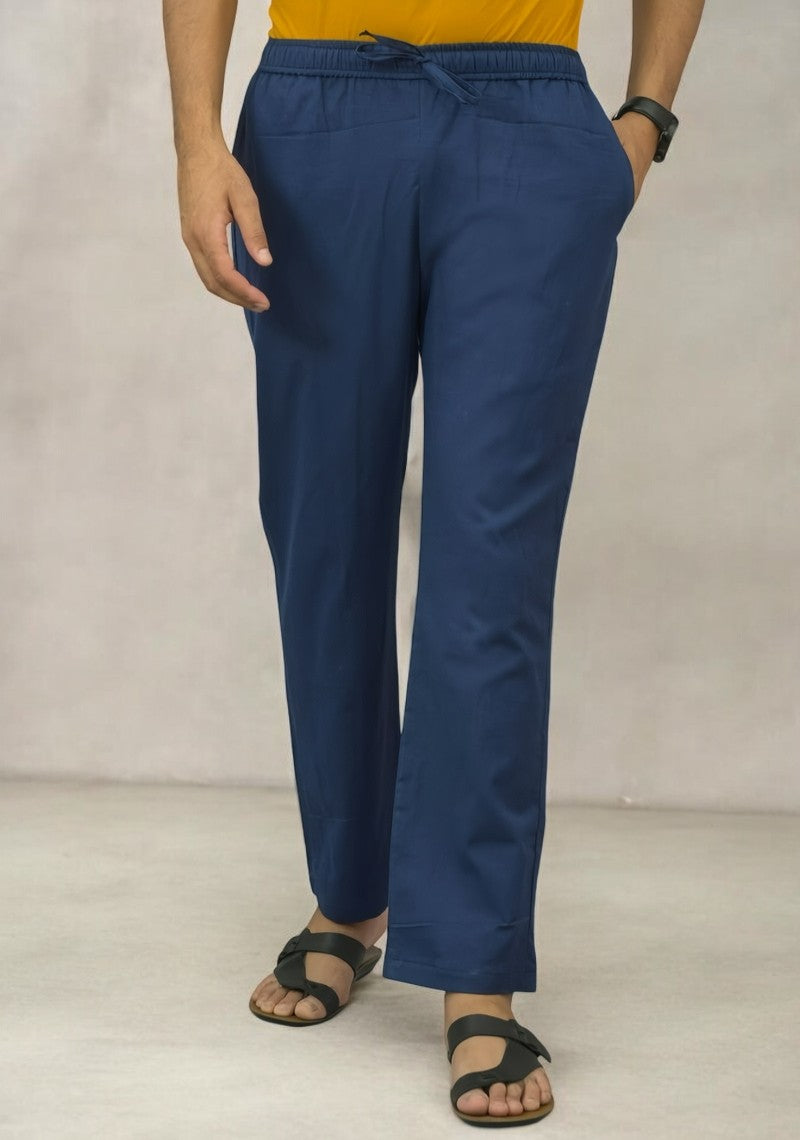 Navy Blue Cotton Casual Men Pant-49088