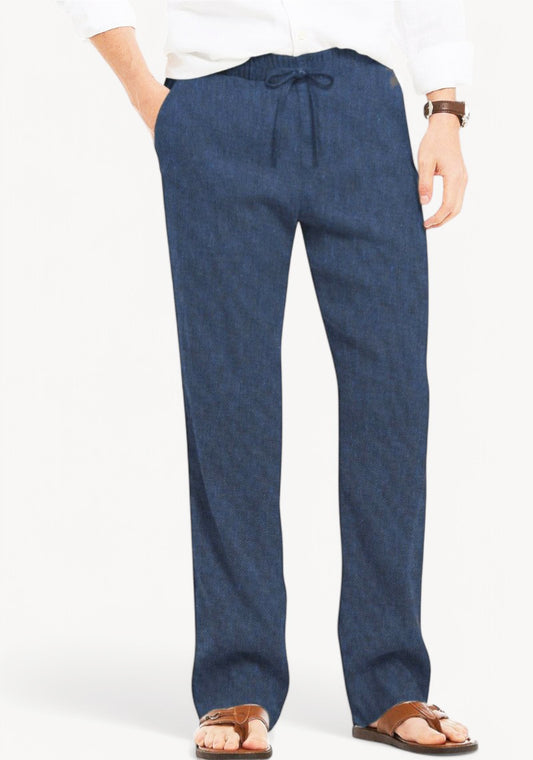 Navy Blue Cotton Linen Loose Fit Men Pant-49511