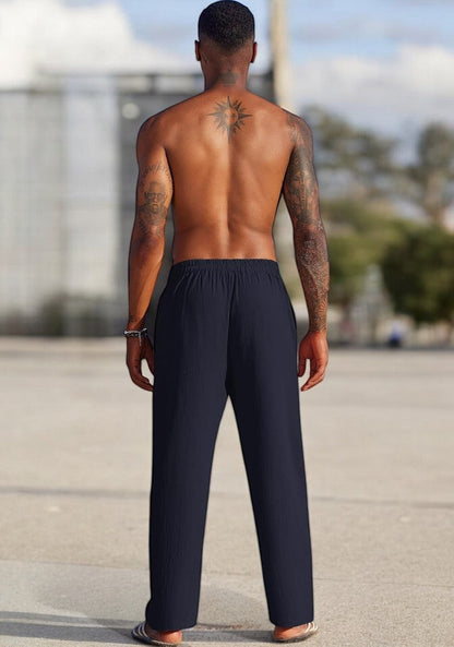 Combo of 2 Linen Loose Fit Men Pant White and Navy Blue-49532