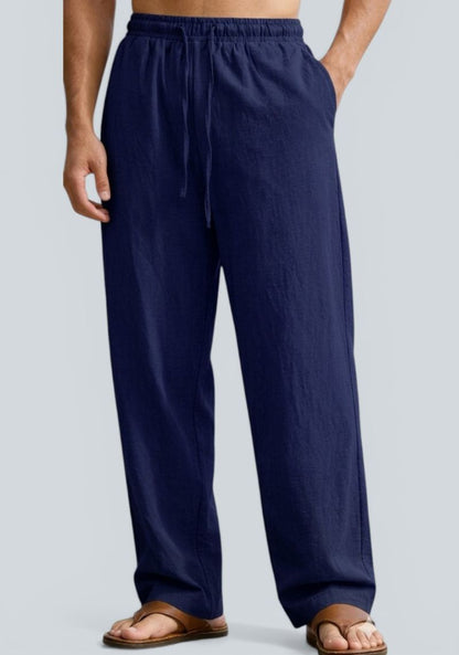 Navy Blue Premium Linen Relaxed Fit Loose Fit Men Pant-50873