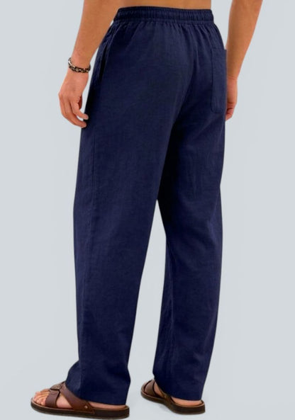 Navy Blue Premium Linen Relaxed Fit Loose Fit Men Pant-50873