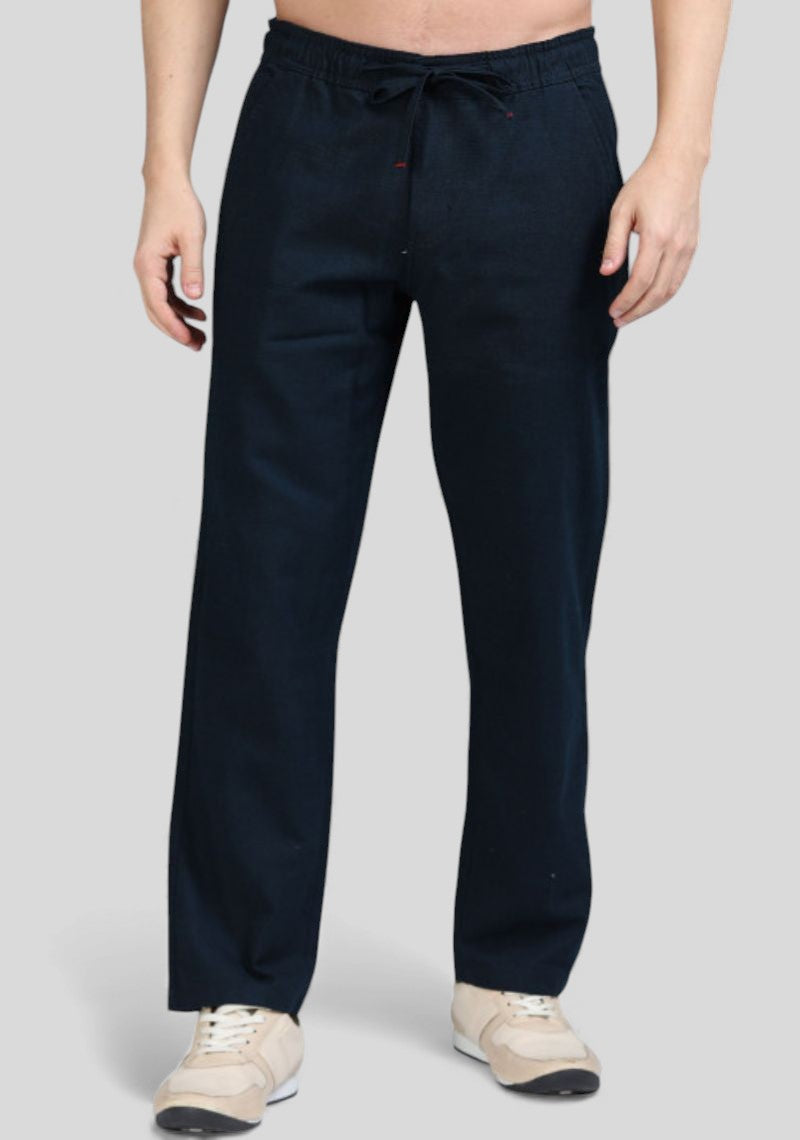 Navy Blue Premium Linen Relaxed Fit Loose Fit Men Trouser-50477