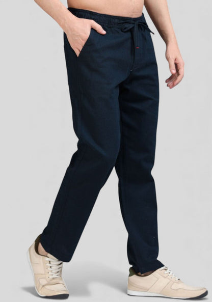 Navy Blue Premium Linen Relaxed Fit Loose Fit Men Trouser-50477