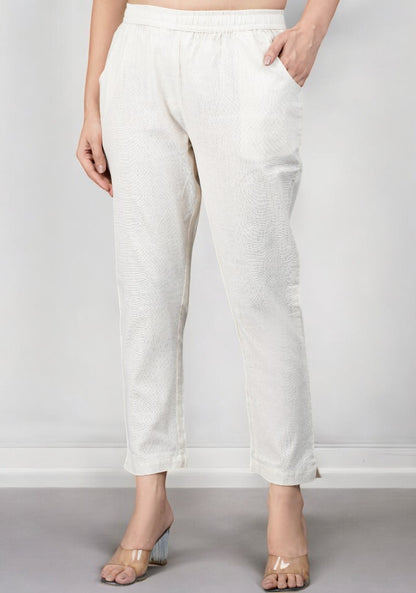 Off White Cotton Pant-49191