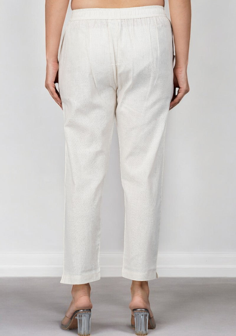 Off White Cotton Pant-49191