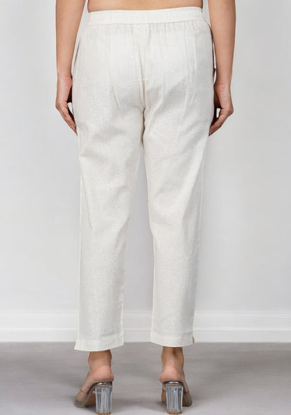 Off White Cotton Pant-49191