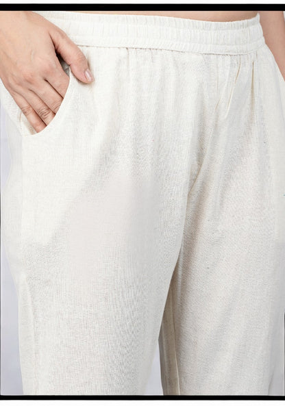 Off White Cotton Pant-49191