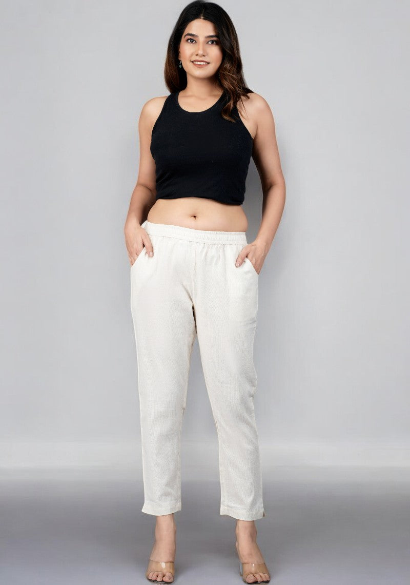 Off White Cotton Pant-49191