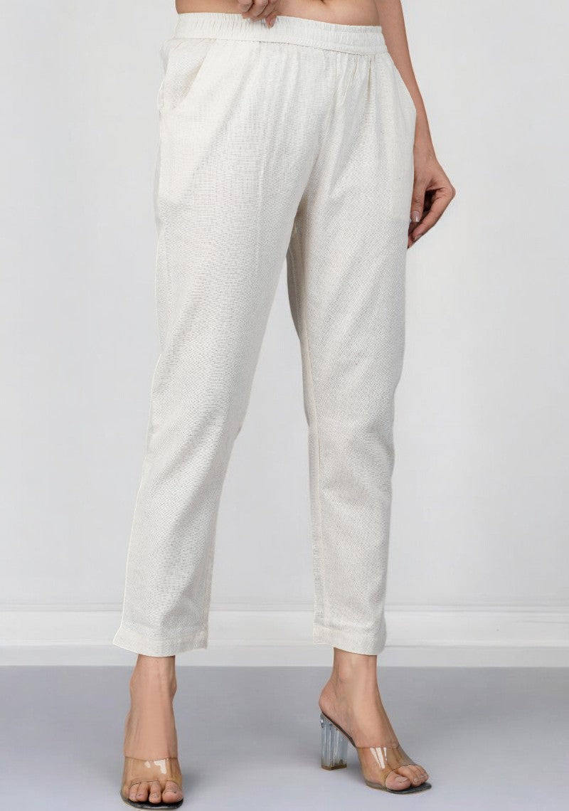 Off White Cotton Pant-49191