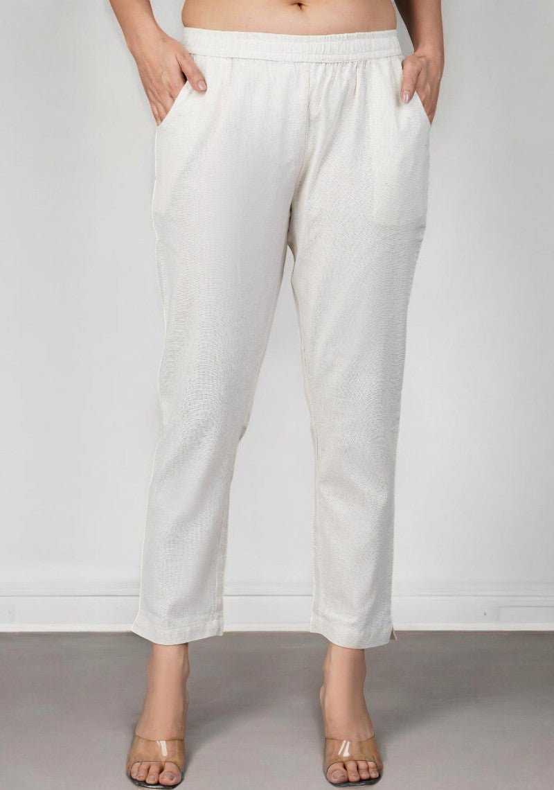 Off White Cotton Pant-49191