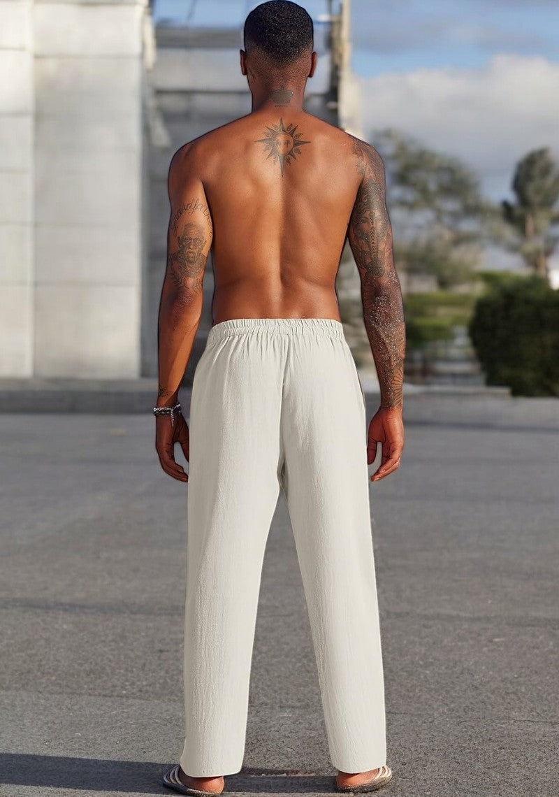 Off White Linen Loose Fit Men Pant-49494