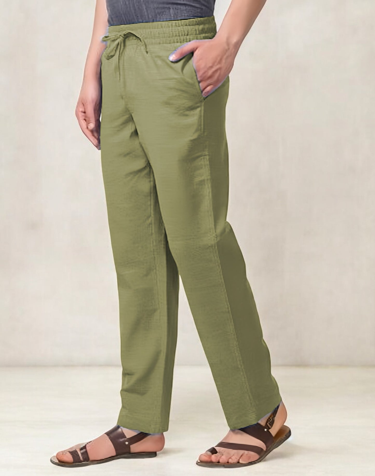 Olive Green Cotton Casual Men Pant-49089