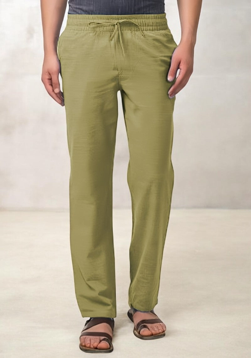 Olive Green Cotton Casual Men Pant-49089