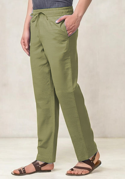 Olive Green Cotton Casual Men Pant-49089