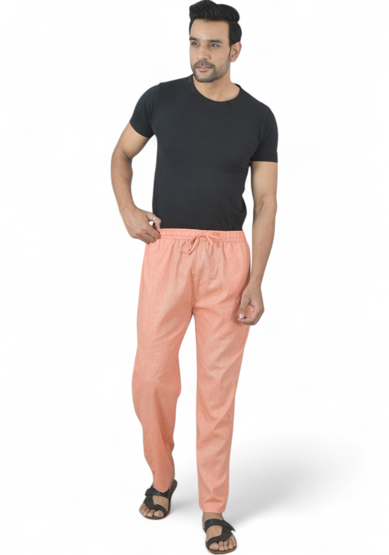 Peach Cotton Linen Casual Men Pant-49204