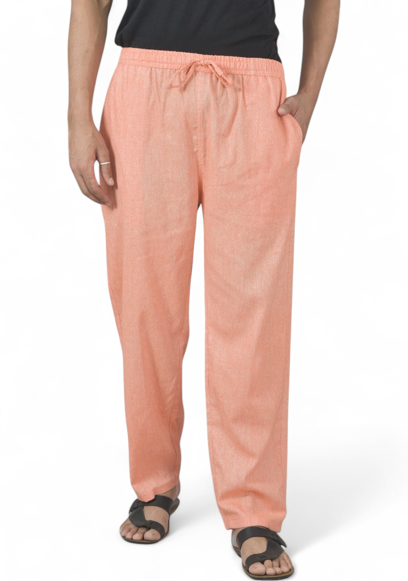 Peach Cotton Linen Casual Men Pant-49204