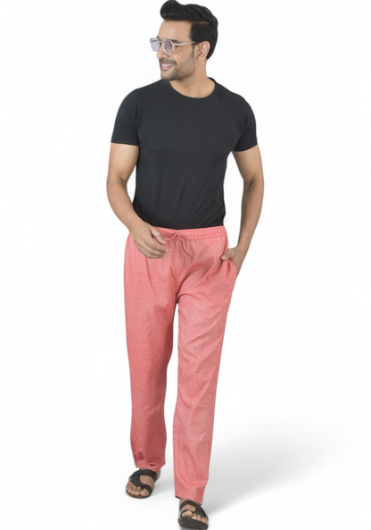 Pink Cotton Linen Casual Men Pant-49203