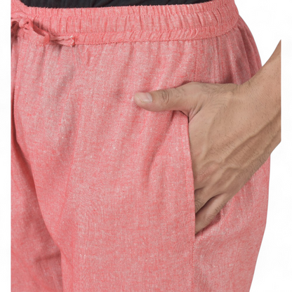 Pink Cotton Linen Casual Men Pant-49203