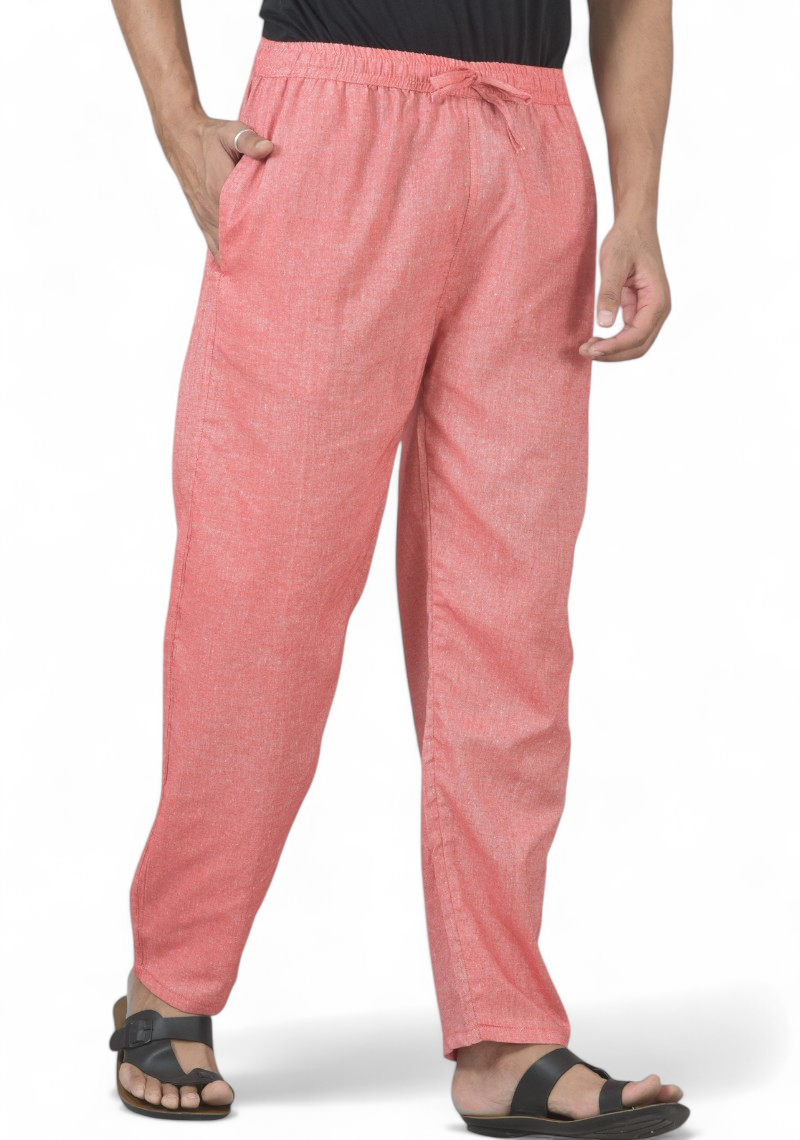 Pink Cotton Linen Casual Men Pant-49203