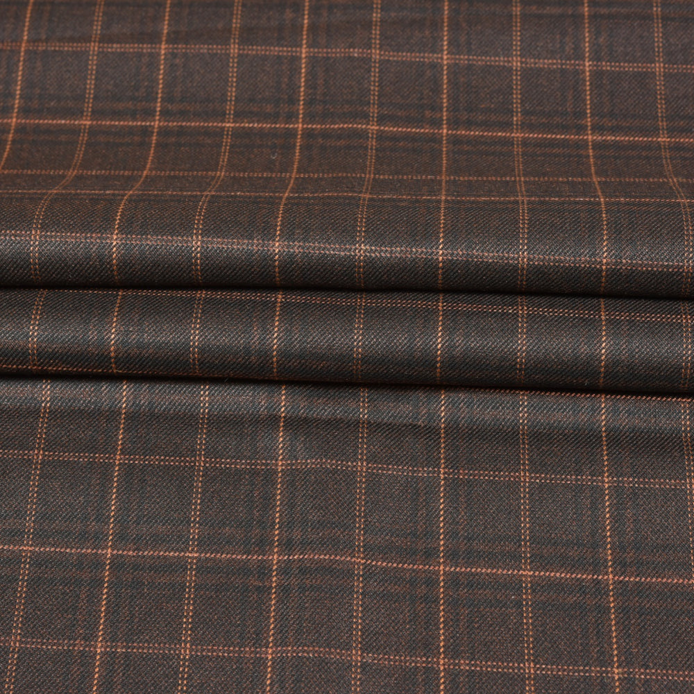 Brown-Orange-Checks-Tweed-Wool-Fabric-90776