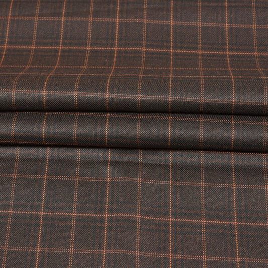 Brown-Orange-Checks-Tweed-Wool-Fabric-90776