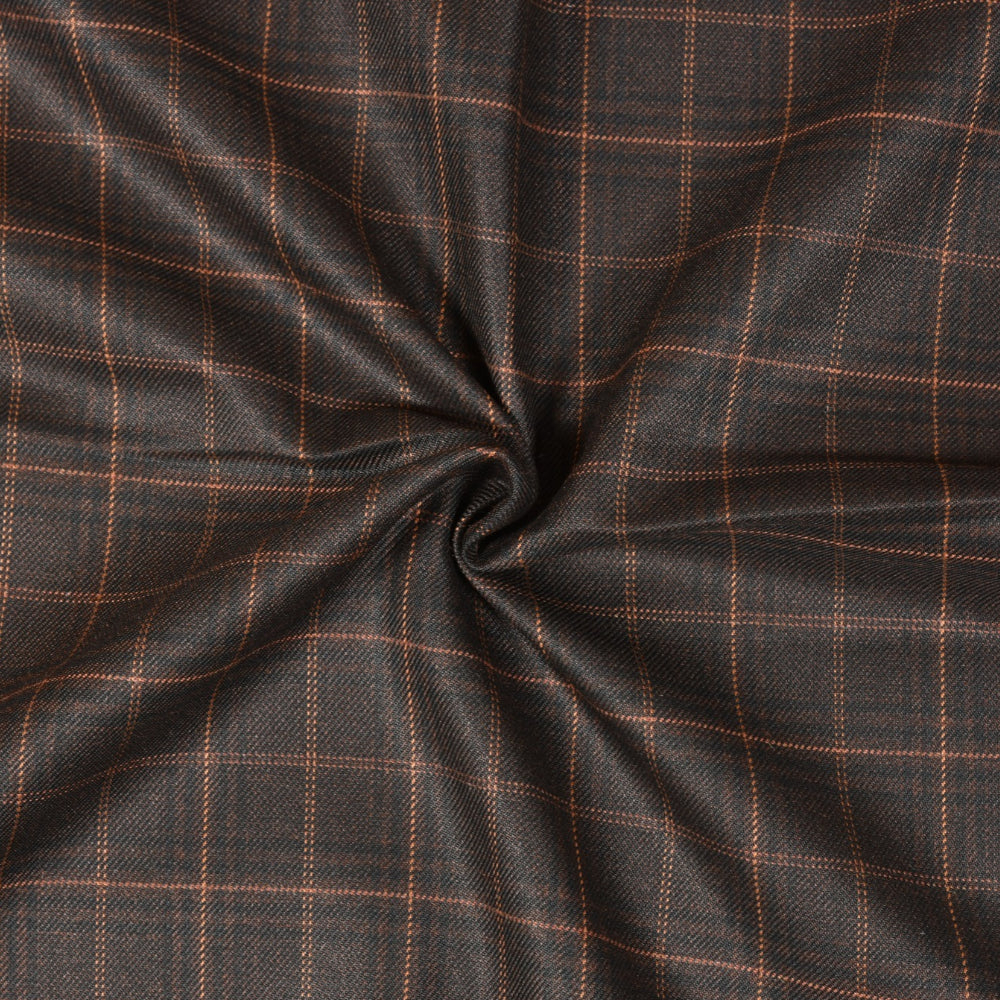 Brown-Orange-Checks-Tweed-Wool-Fabric-90776