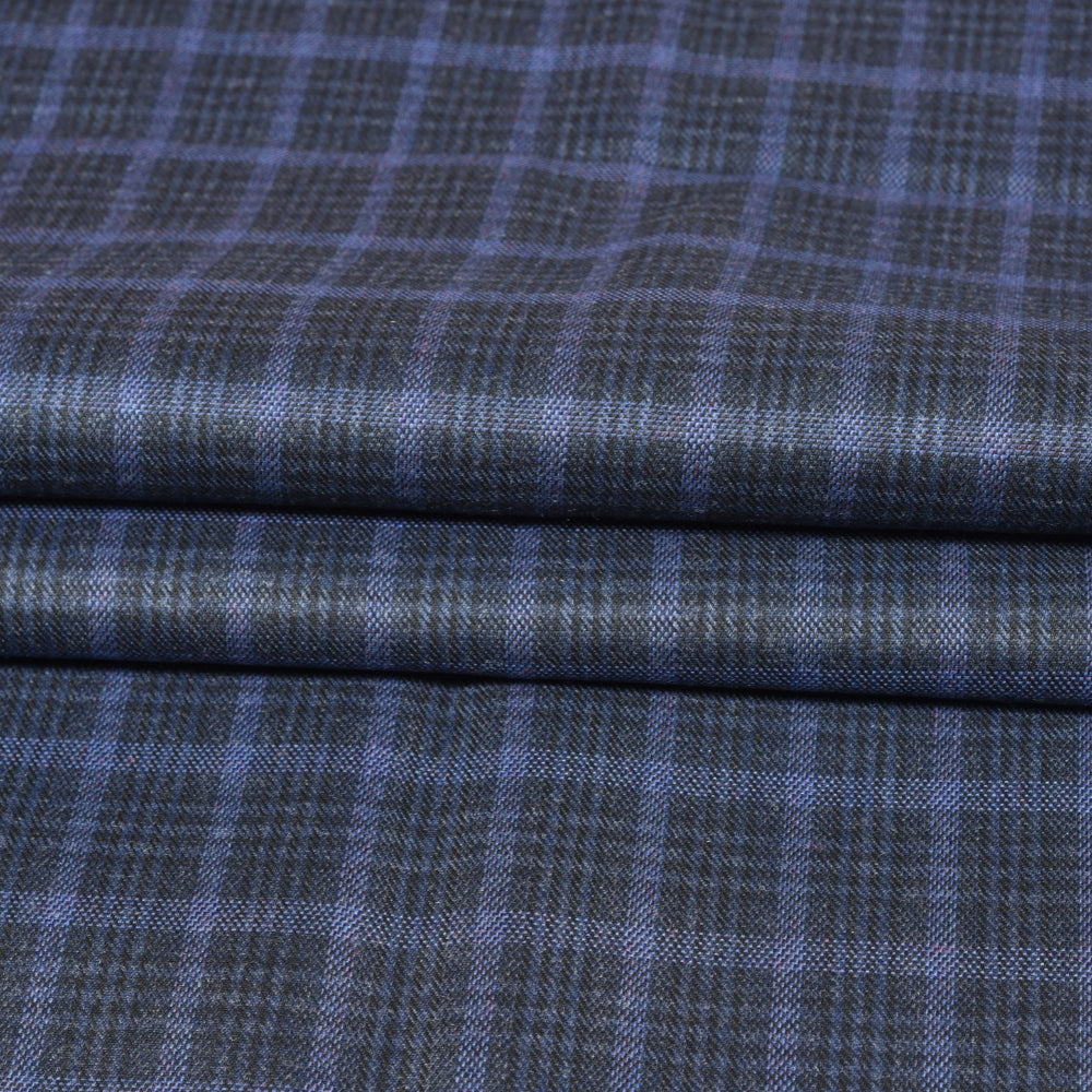 Navy-Blue-Black-Checks-Tweed-Wool-Fabric-90777