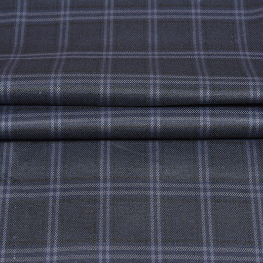 Navy-Blue-Gray-Checks-Tweed-Wool-Fabric-90780