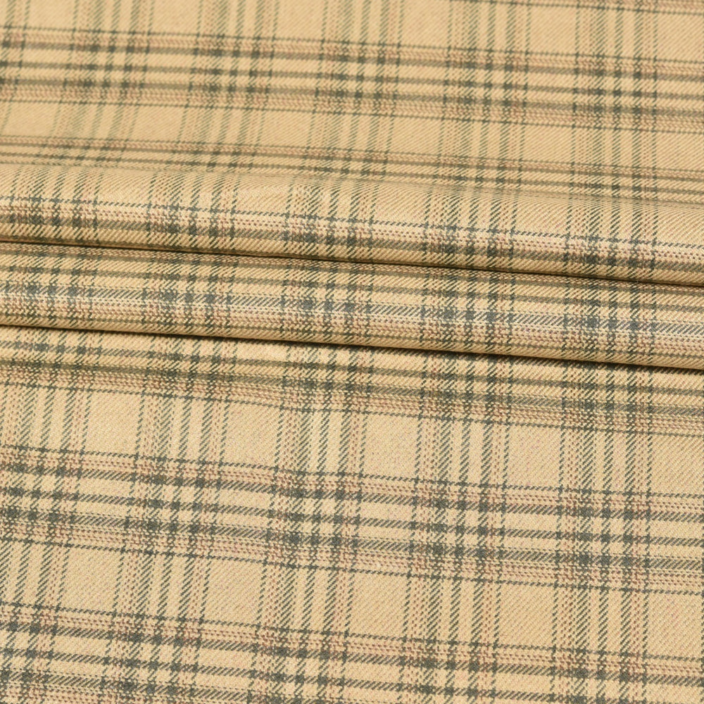 Beige-Green-Checks-Tweed-Wool-Fabric-90785