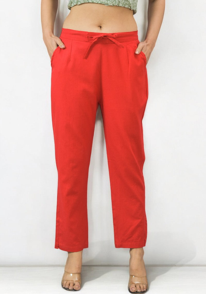 Red Cotton Pant-49187