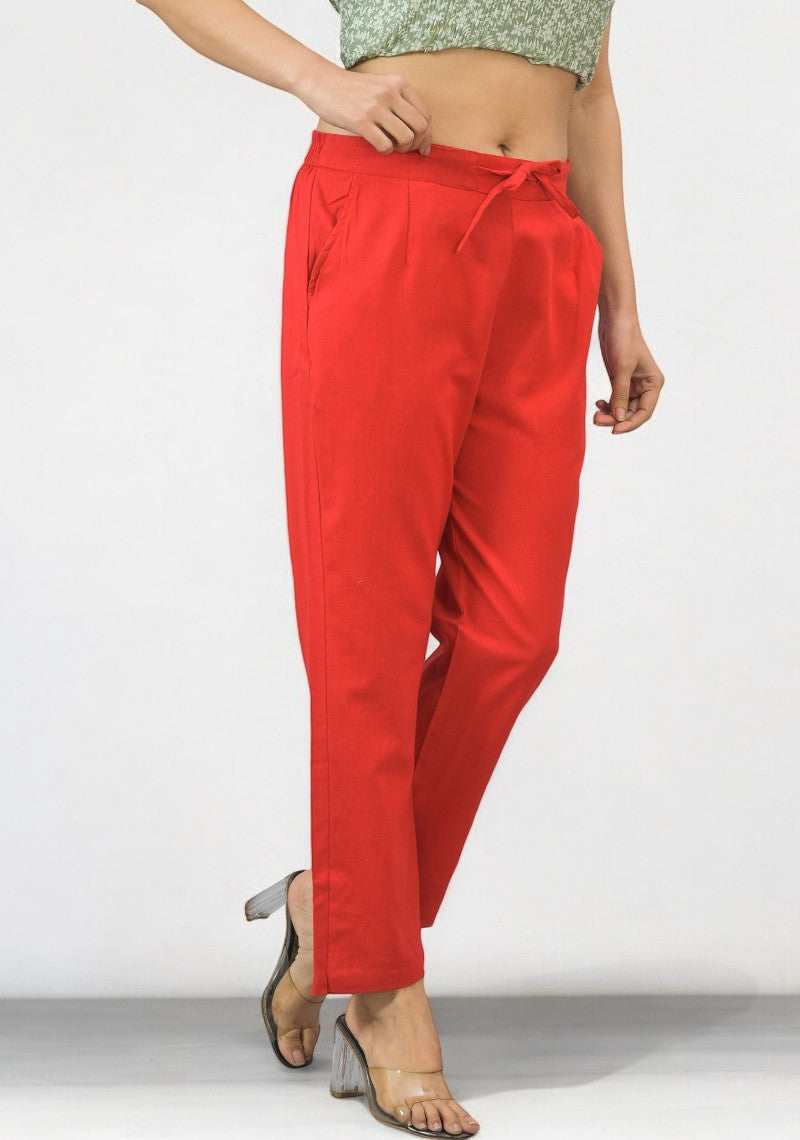 Red Cotton Pant-49187