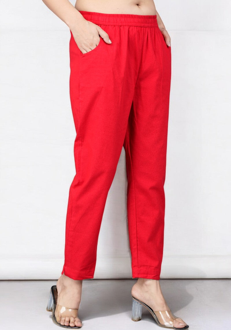 Red Cotton Pant-49196