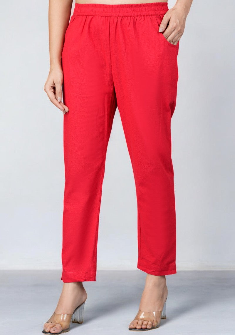 Red Cotton Pant-49196