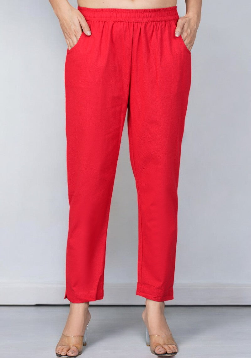 Red Cotton Pant-49196