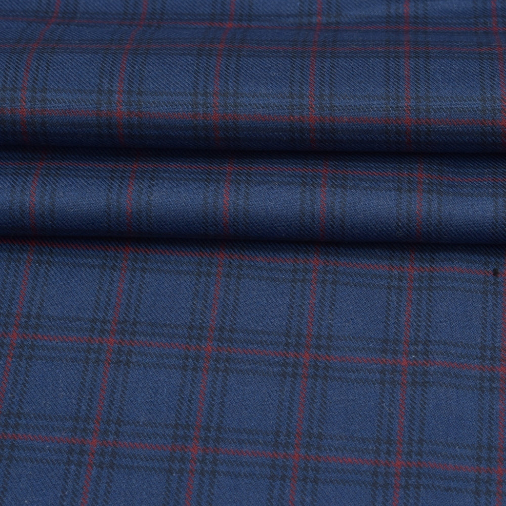 Wool Blazer Fabric (2 Meter)-Royal Blue Red and Black Checks-90641