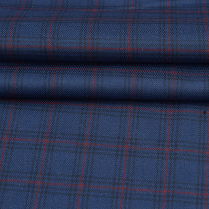 Wool Blazer Fabric (2 Meter)-Royal Blue Red and Black Checks-90641