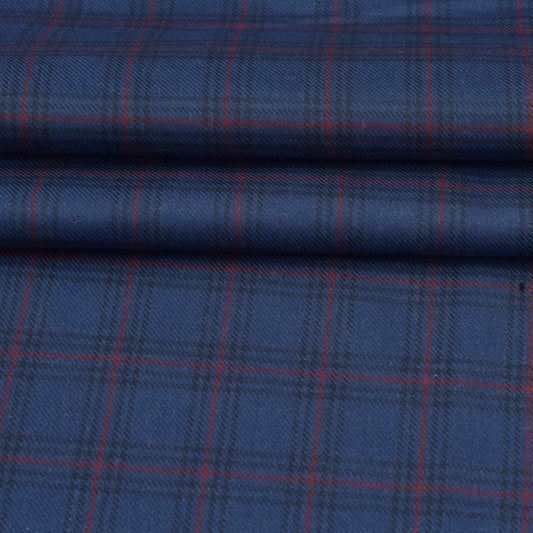 Wool Blazer Fabric (2 Meter)-Royal Blue Red and Black Checks-90641