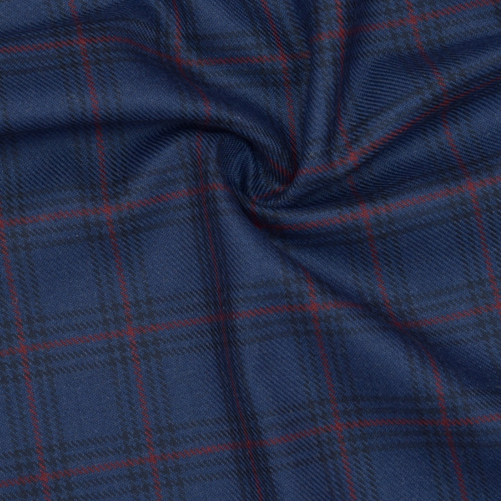 Wool Blazer Fabric (2 Meter)-Royal Blue Red and Black Checks-90641