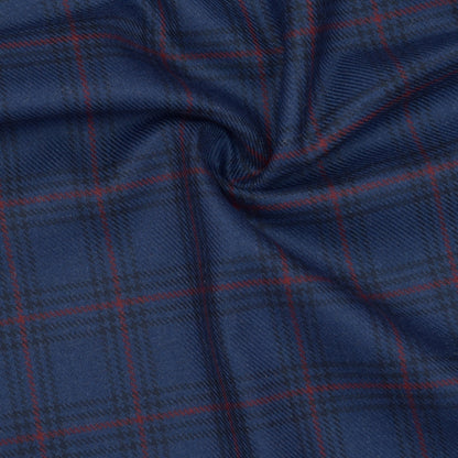 Wool Blazer Fabric (2 Meter)-Royal Blue Red and Black Checks-90641