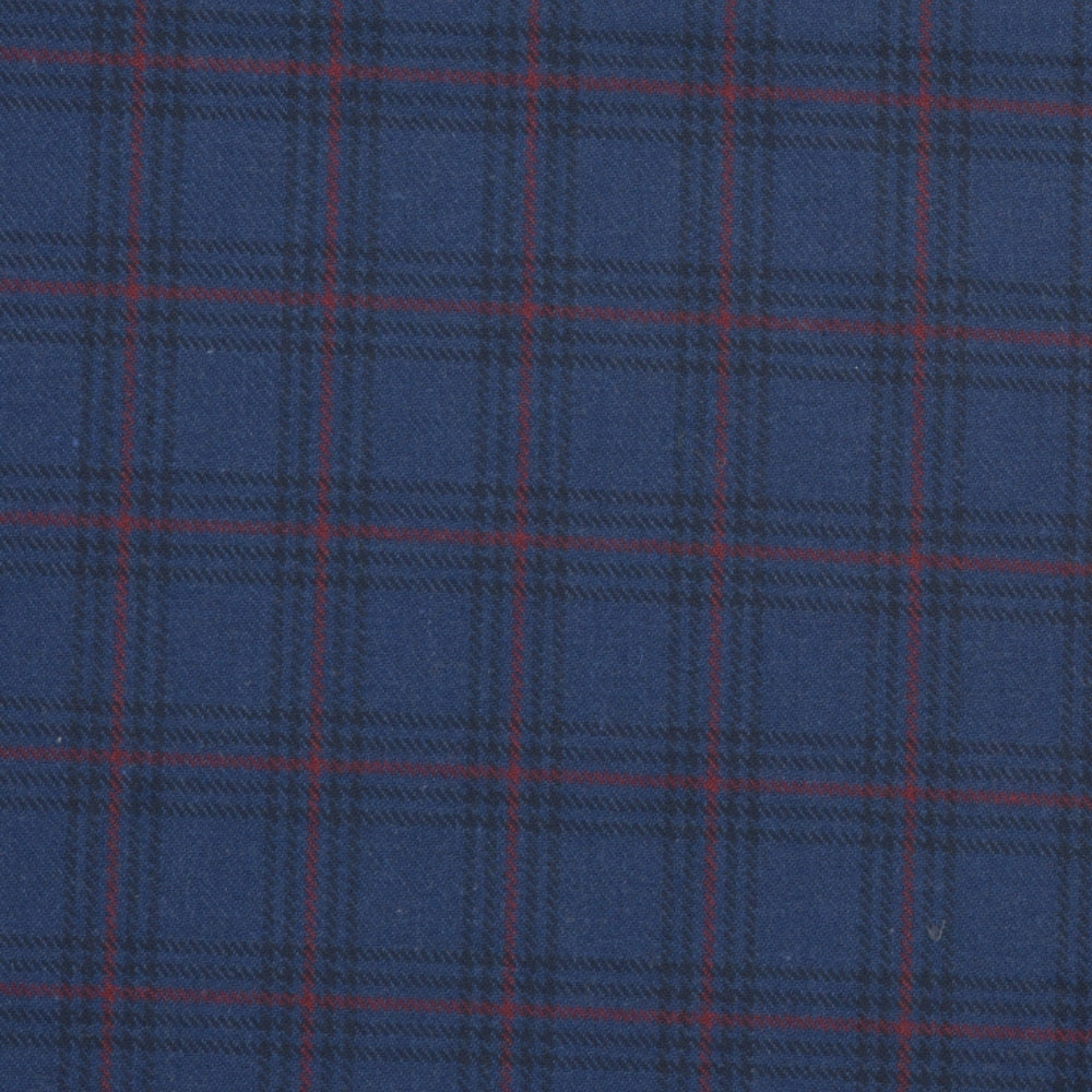 Wool Blazer Fabric (2 Meter)-Royal Blue Red and Black Checks-90641