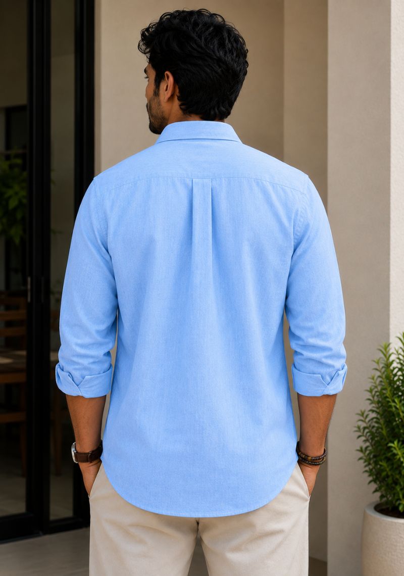 Sky Blue Cotton Linen Relaxed Fit Full Sleeve Shirt-51888