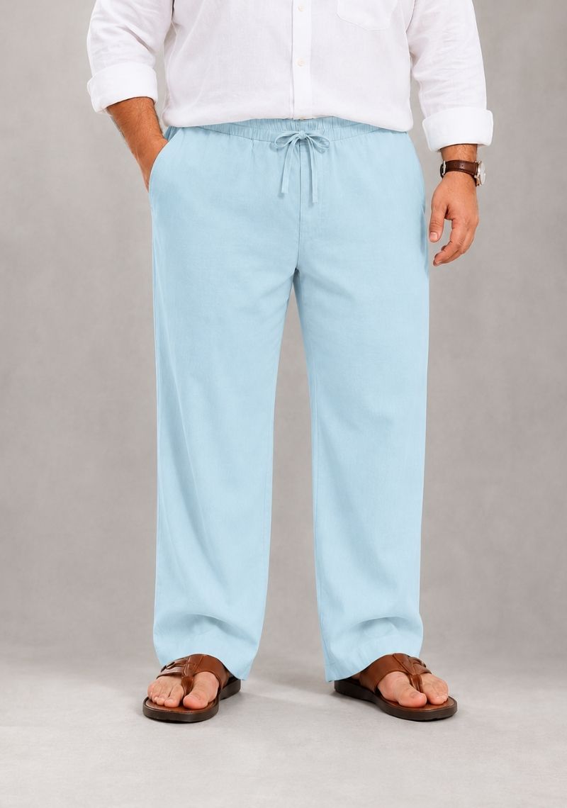 Sky Blue Linen Plus SIze Relaxed Fit Men Pant-51564