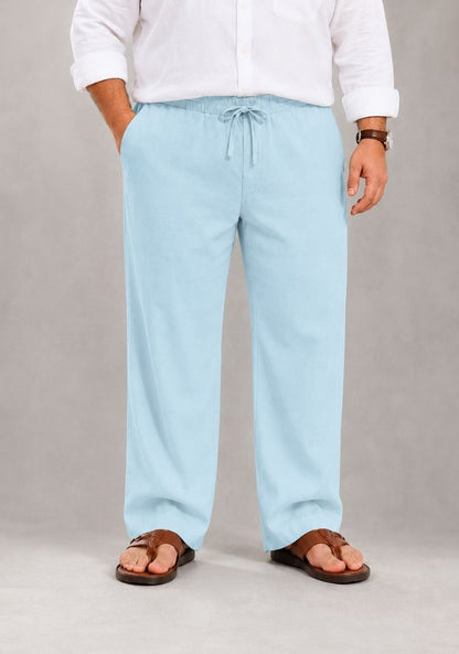 Sky Blue Linen Plus SIze Relaxed Fit Men Pant-51564